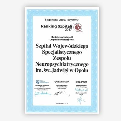 Ranking szpitali Rzeczpospolitej 2017 - II miejsce w kategorii 